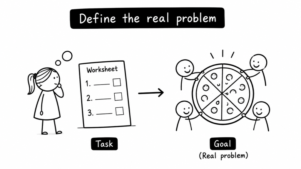 A child identifies the real goal behind a task before choosing a tool or solution.