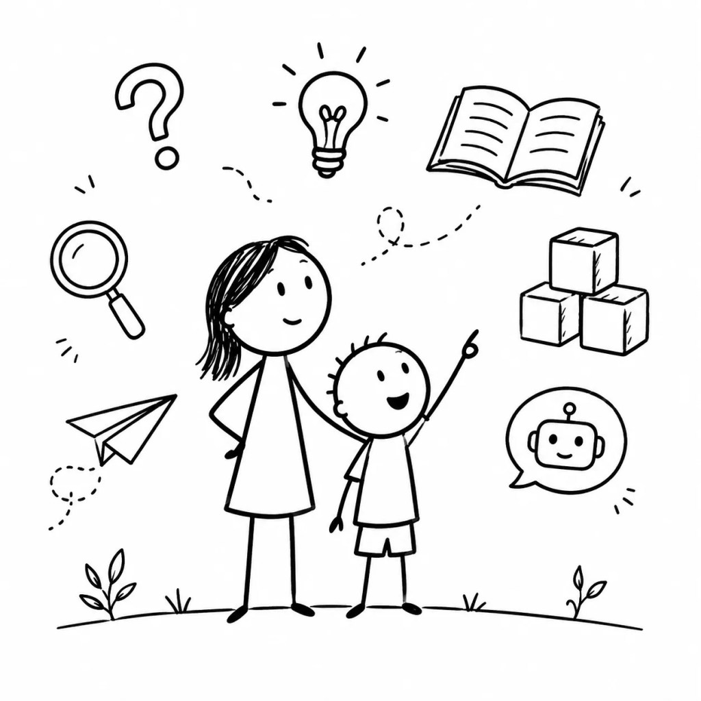 ThinkBySketch illustration about raising curious, creative thinkers in an AI-enabled world.